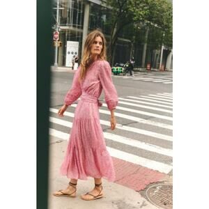 CARTOLINA Nantucket Sz S Small Noor Dress Pink Floral Belted Midi